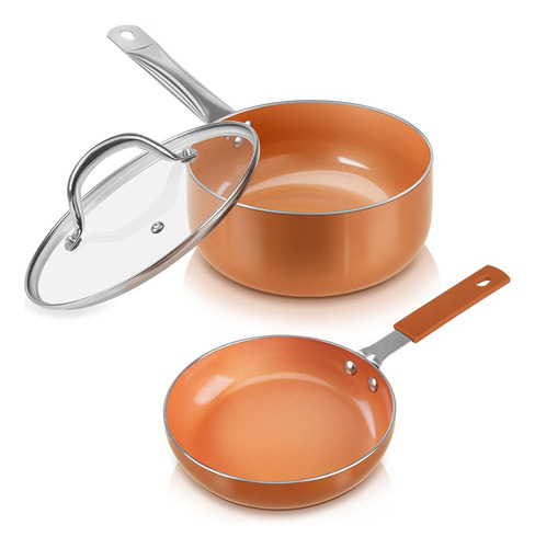 Shineuri Mini Olla De Cobre De 3 Piezas Con Tapa, Sartn Anti