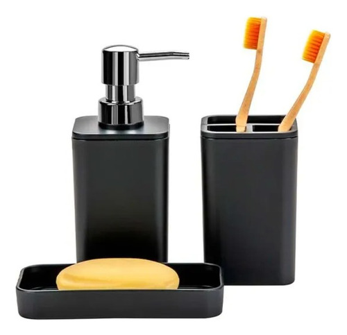 Set De Baño X 3 Piezas Accesorios Negro