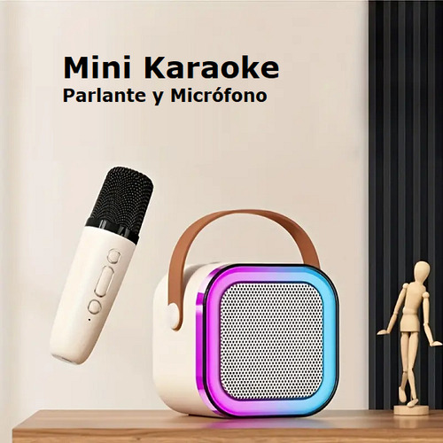 Parlante Mini Inalámbrico Con Micrófono Luces Rgb Beige