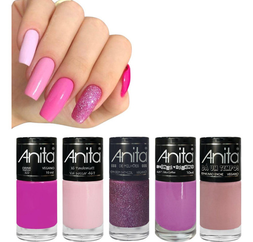 Kit Esmalte Anita Rosa Pink Com Chiclete