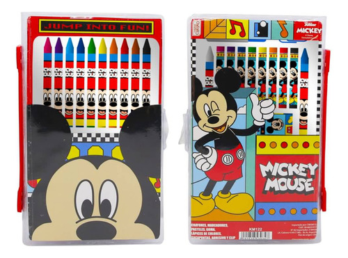 Set De Arte En Valija Mickey Mouse X 42 Piezas Con Fibras Crayones Lápices