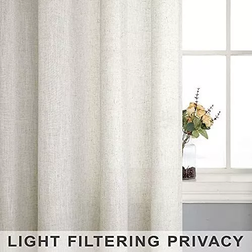 Cortinas de lino natural. Panel de cortina de lino con bolsillo