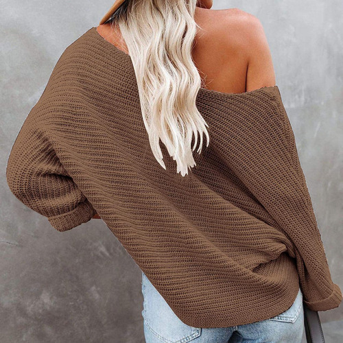 Jersey De Punto Holgado De Color Liso Para Mujer Con Hombros