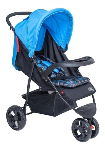 Carrinho de bebê 3 rodas Baby Style Travel system Urban azul com chassi de cor preto