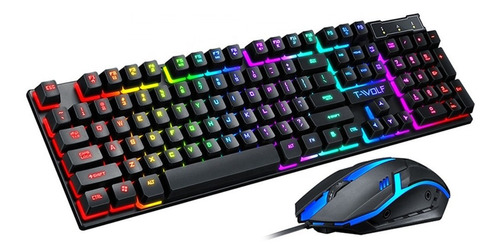 Kit Teclado Y Mouse Gamer T-wolf Tf200 Inglés Us Rgb