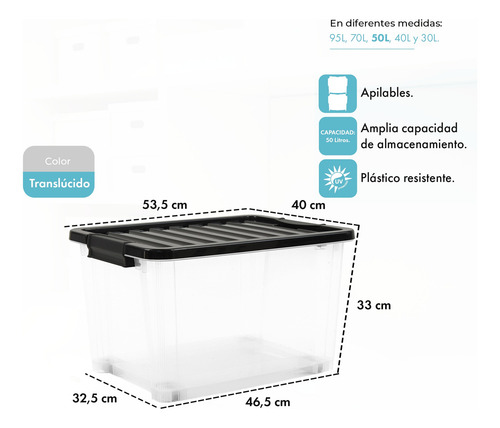 Caja Organizadora De Plástico Life Box 50lts Gardenlife.