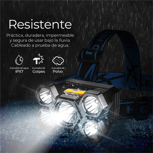 3pz Lampara Minera Potente Linterna Recargable 5 Led 4 Modos