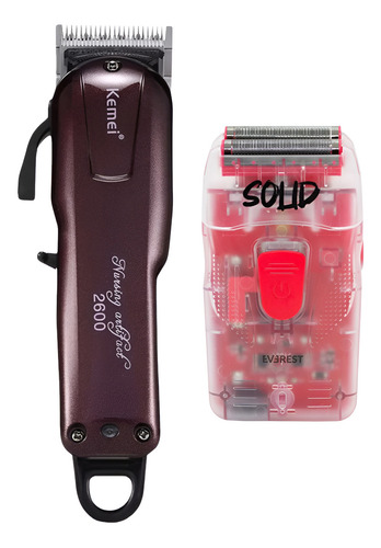 Máquina De Corte Km-2600 + Afeitadora Profesional Barbería Color Rojo