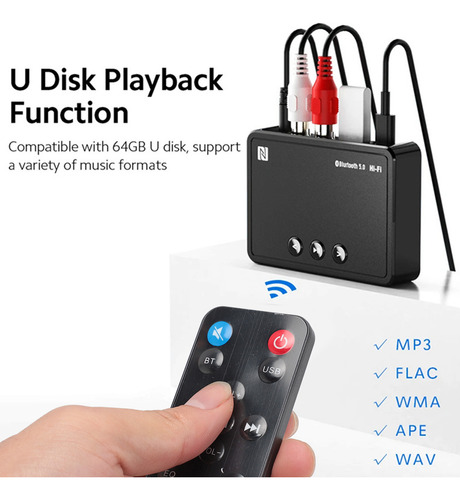 Receptor De Audio Estéreo Nfc Bt V5.0 Con Puerto Usb/rca/aux