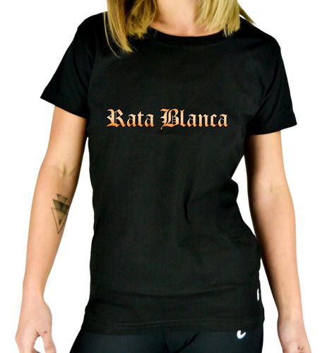 Remera Mujer Negra Personalizada Rata Blanca