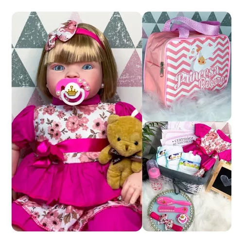 Boneca Bebê Reborn Realista 22 Itens Menina Loira Bolsa