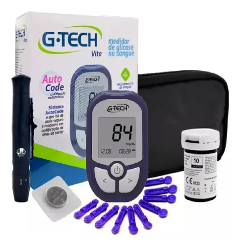 Kit Medidor De Glicose 10 Tiras + 10 Lancetas E 1 Lancetador G-Tech Vita
