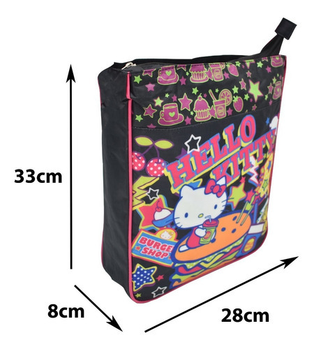 Bolsa Hello Kitty Burger Shop Estampado Negra Ruz Color Negro Color de la correa de hombro Rosa