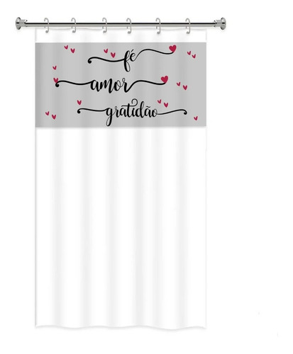 Cortina De Box Com Visor Decorada Antimofo Pvc Várias Cores Cor Branco Fé Amor Gratidão