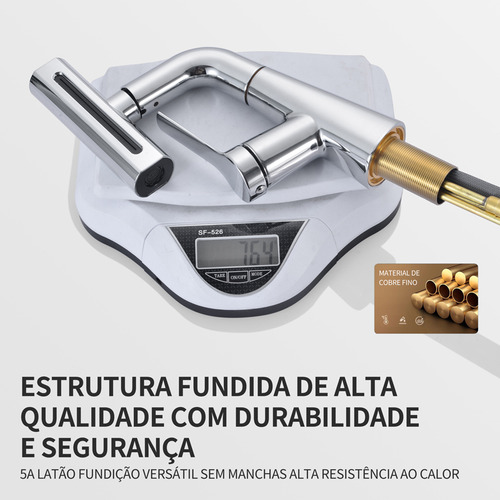 2025 Torneira De Cozinha E Banheiro Monocomando Flexível 4 Modos Misturador Aço Inoxidável 304 Brilhante - Gourmet C/ Base Giratória E Saída Cascata | Pia/bancada +60cm Tubo Dorofox