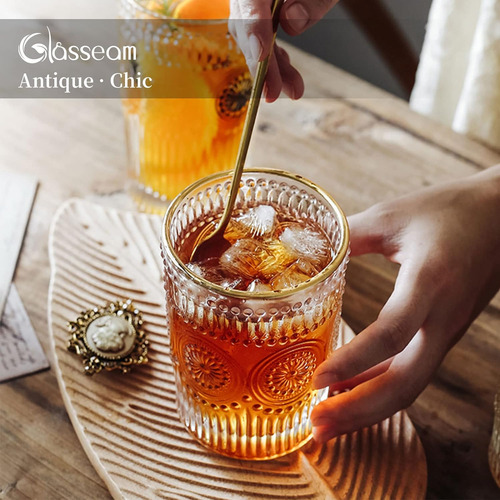 Juego De 2 Vasos De Agua De Cristal, Con Borde Dorado De 12