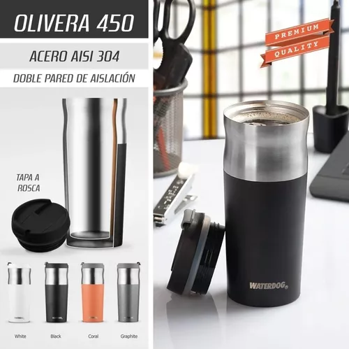 Vaso Térmico Waterdog. Acero Inox .450cc - Hermético - Grafito