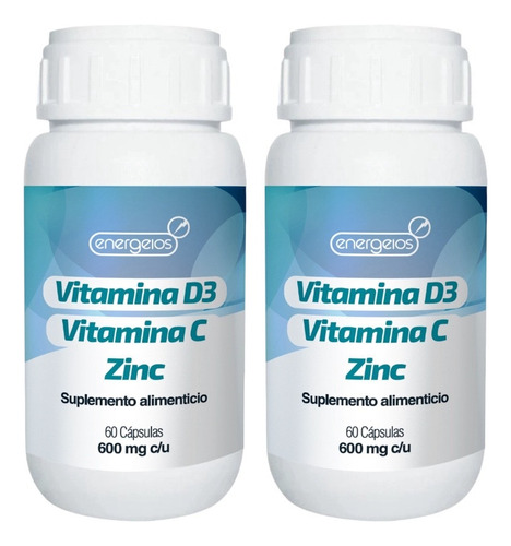 Vitamina D3 C Y Zinc 60 Cápsulas Energeios Suplemento 2 Pack Sabor Sin sabor