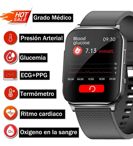 Reloj Medidor Glucosa en Sangre Sin Pinchazos, Glucemia Reloj Inteligente  Glucómetro, Reloj Inteligente con Tensiometro, Reloj Deportivo con Ritmo  Cardiaco Presión Arterial Oxigeno Temperatura ( Color : :  Electrónicos