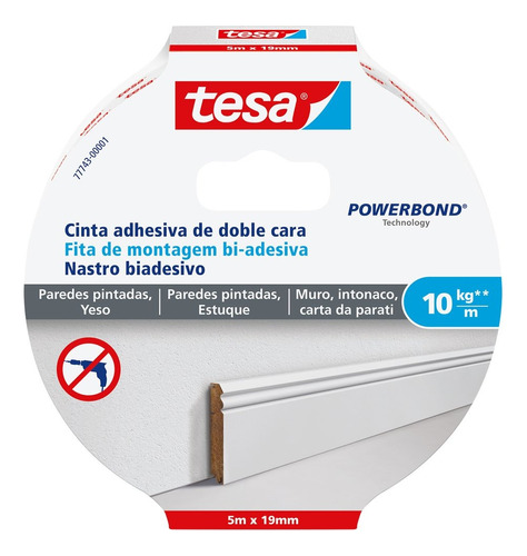 Cinta Doble Contacto Pared Yeso 10 Kg/m 5mx19mm Tesa Power