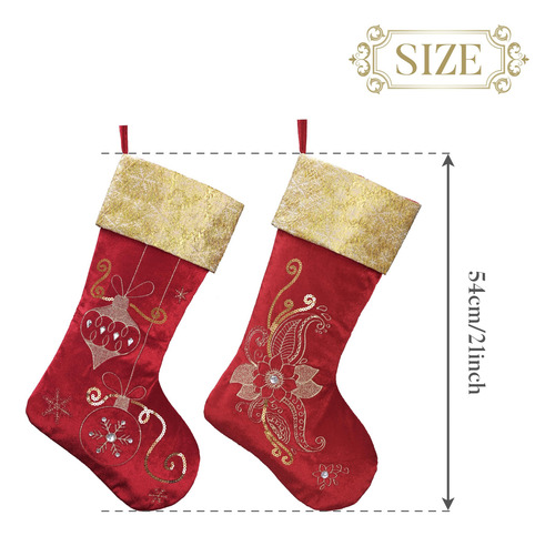 Decoracion De Navidad Botas Colgantes Con Bordados, 2 Piezas Rojo Y Dorado Navidad