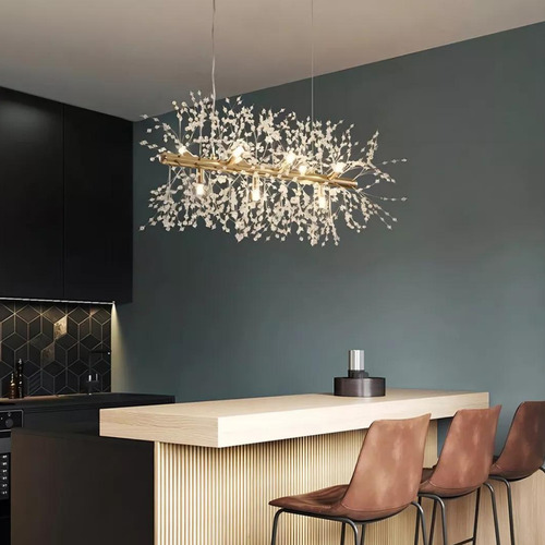 Lustre Cristal Dente De Leão Retangular 95cm 12 Bocais