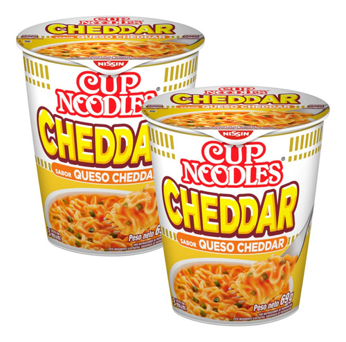 Fideos Cup Noodles Nissin Sabor Queso Cheddar 69 Gr. X2