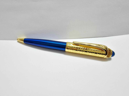 Pluma Boligrafo Cartier Azul Y Oro