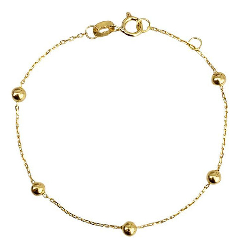 Pulseira 13 Cm Infantil 5 Bolinhas Em Ouro 18k