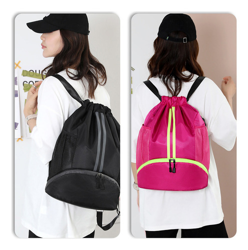 Mochila Esportiva Com Cordão, Bolsos De Malha E