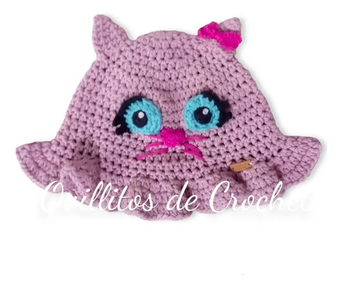 Gorro Piluso De Niña Tejido A  Crochet 1-2 Años Gatito Rosa