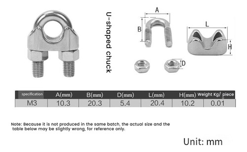 30 Clips De Cable De Acero Inoxidable M3 De 1/8 Pulgadas