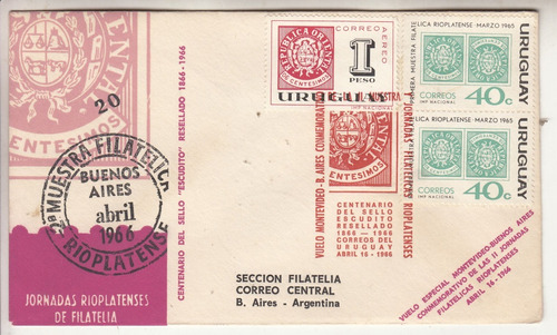1966 Sobre Vuelo Aeronautico Montevideo Buenos Aires Sello