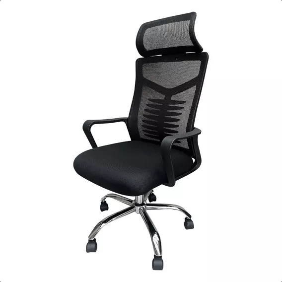 Silla Oficina Soporte Lumbar Fijo Apoya Brazo Cabeza Ruedas Color Negro Material del tapizado Cuero