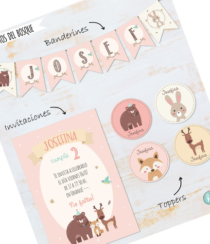 Kit Imprimible Animalitos Del Bosque Coral Deco + Candy Bar