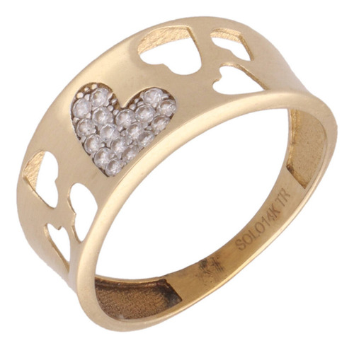 Anillo De 14k Oro Amarillo, Motivo Corazones 2.2 Gramos