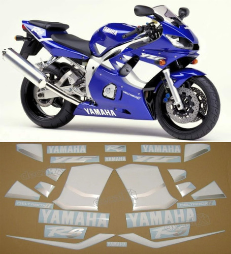 Kit Adesivos Compatível Com Yamaha Yzf R6 1999 Azul R699az Cor ADESIVO EMBLEMA GRÁFICO R1 1999 Azul