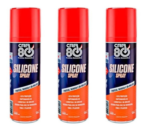 Kit 3 Silicone Spray Lubrificante 300ml Car80 Premium