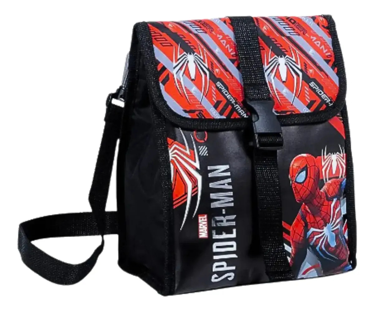 Lunchera Térmica Spiderman Ajustable Lonchera Blackred Wabro Negro
