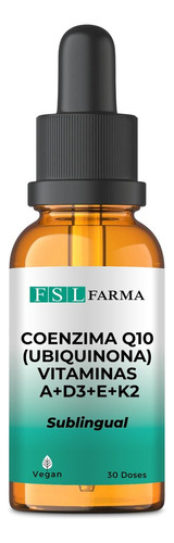 Coenzima Q10 50mg + Vit A D3 E K2 Sublingual Vegan 30 Doses