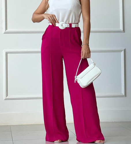 Pantalon De Vestir Mujer Oficina Color Sólido Pierna Ancha