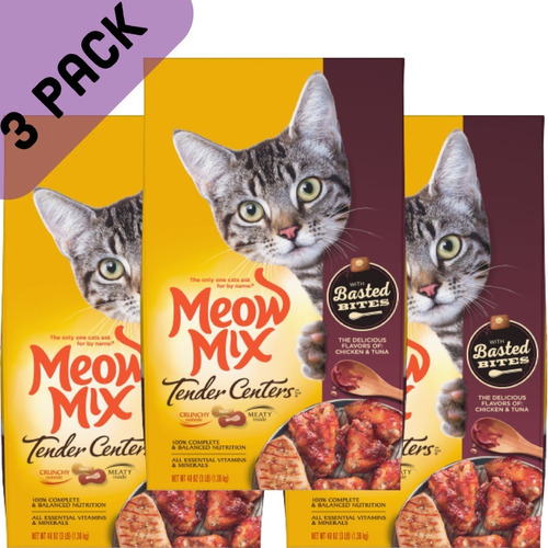 Meow Mix Tender, Comida Seca Para Gatos Bolsa De 3 Lbs (3)