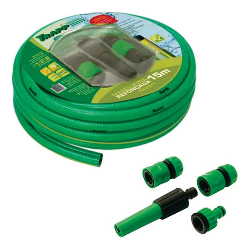 Conjunto Mangueira Reforçada 15m Esguicho Engates Mr15 Trapp Cor Verde-escuro