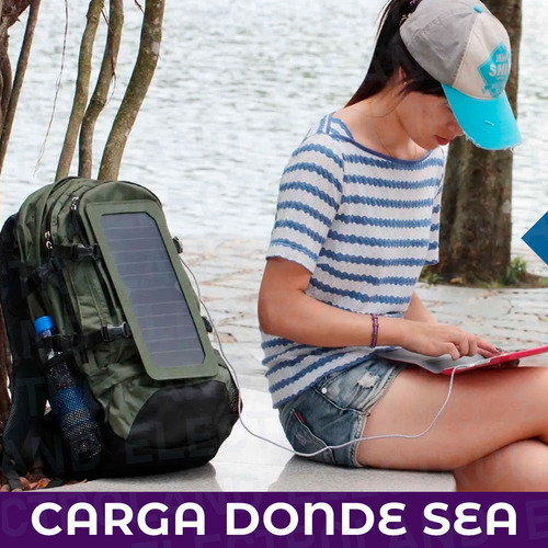 Mochila Con Panel Solar Reforzada Camping Viaje Impermeable