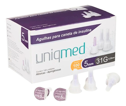 Agulha P/ Caneta Insulina 5mm 31 G Cx C/ 100 Unds Uniqmed Capacidade em volume 0 mL