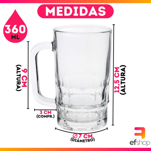 Conjunto Com 6 Canecas De Chopp, Cerveja Bebida Vidro 360 Ml