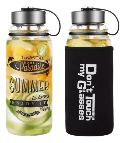 Termo Botella Agua Vidrio Tapa Rosca Y Filtro Colador 1l