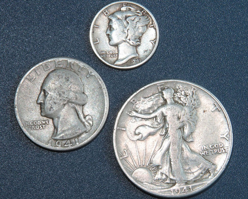3 Monedas Plata 1941 Dime 10c 25c 50 Cent Wwii Coleccion Kp8
