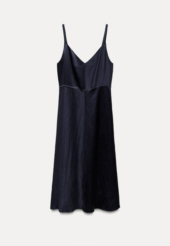 Vestido Lencero Satinado Zara Azul Talle M