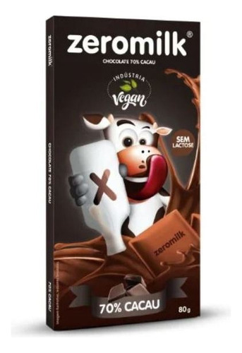 Chocolate Sem Lactose 70% Cacau 80g - Zeromilk